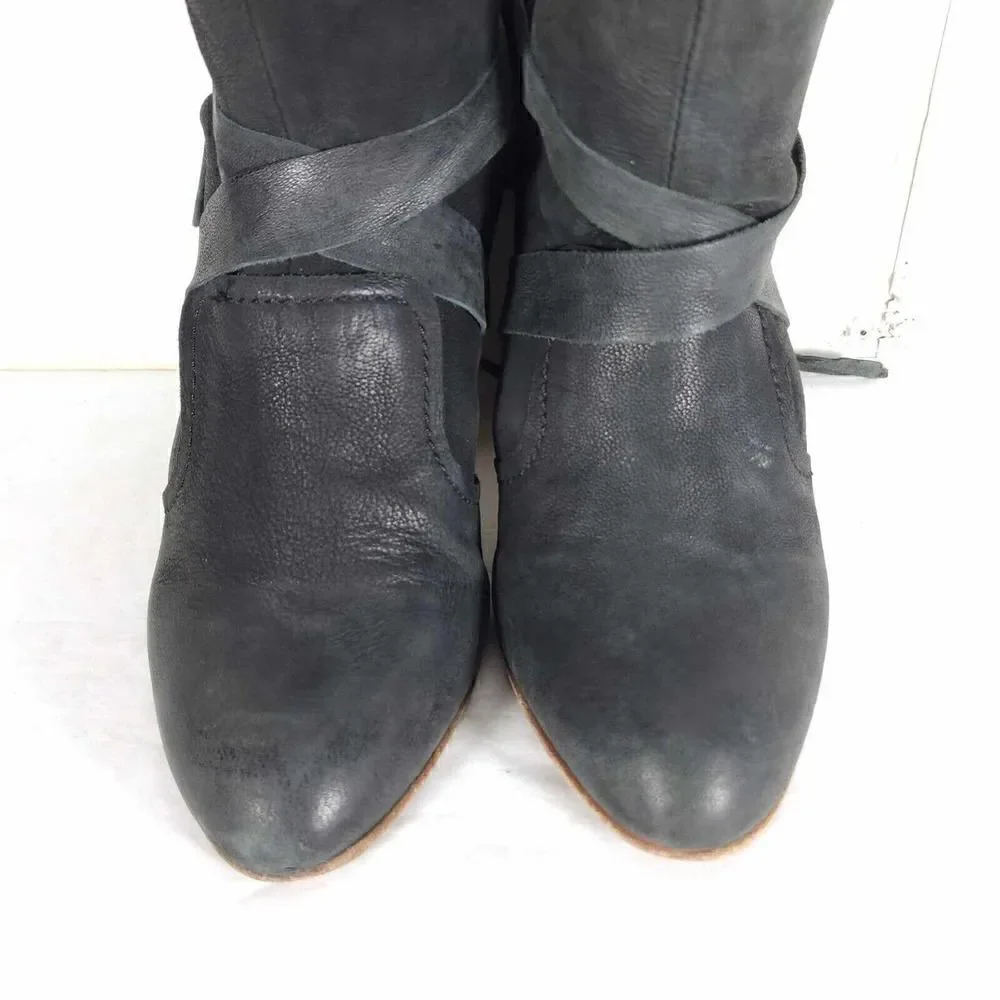 Free People Women's Seven Wonders 36 US5,5 Gray Leather Lace Fringe Ankle Boots